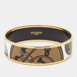 Hermès 'Confettis D'Ex Libris' Enamel Gold Plated Wide Bangle Bracelet