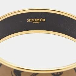 Hermès 'Confettis D'Ex Libris' Enamel Gold Plated Wide Bangle Bracelet