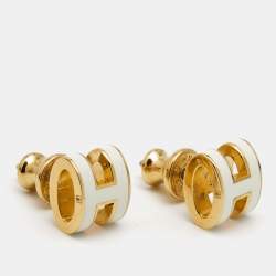 Hermès Pop H Enamel Gold Plated Stud Earrings