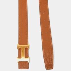 Hermes Black/Gold Chamonix/Togo Leather H Buckle Reversible Belt 90CM
