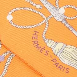 Hermès Orange Les Cles a Pois Printed Silk Twilly