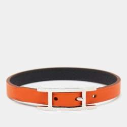 Hermès  Behapi Leather Palladium Plated Bracelet