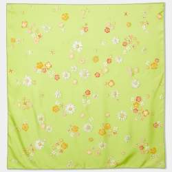 Hermès Green Flower Power Printed Silk Square Scarf