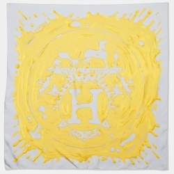 Hermès Grey & Yellow Peinture Fraiche Printed Silk Square Scarf