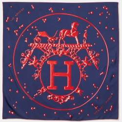 Hermes Navy Blue Vif Argent Printed Silk Square Scarf