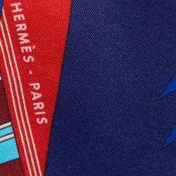 Hermès Navy Blue Coccottes De Soie Printed Silk Square Scarf