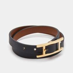 Hermès Hapi Leather Rose Gold Plated Bracelet 