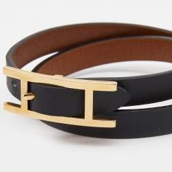 Hermès Hapi Leather Rose Gold Plated Bracelet 