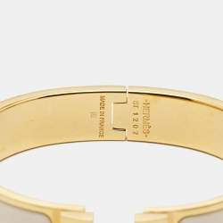 Hermès Clic Clac H White Enamel Gold Plated Bracelet