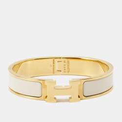 Hermès Clic Clac H White Enamel Gold Plated Bracelet