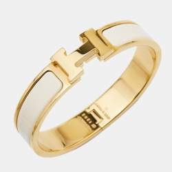 Hermès Clic Clac H White Enamel Gold Plated Bracelet