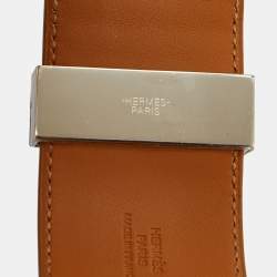 Hermes Brown Striped Leather Palladium Plated Collier De Chien Bracelet