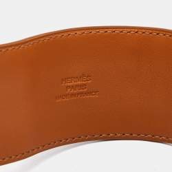Hermes Brown Striped Leather Palladium Plated Collier De Chien Bracelet