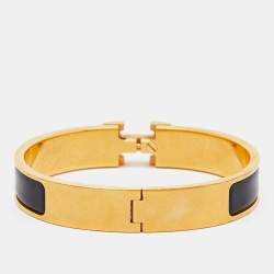 Pre Owned Hermes Black Enamel Gold Plated Clic H Bracelet