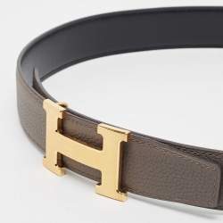 Hermes Chamonix/Togo Epsom And Etain Leather Constance Reversible Belt 80CM