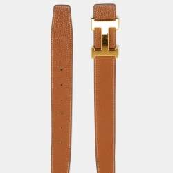 Hermes Black/Gold Box And Togo Leather Constance Reversible Belt 80 CM