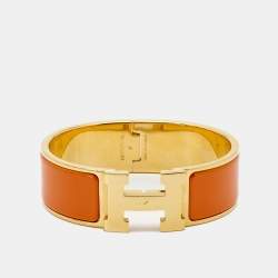 Hermès  Clic Clac H Orange Enamel Gold Plated Bracelet