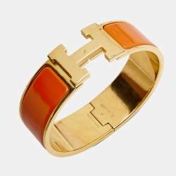 Hermès  Clic Clac H Orange Enamel Gold Plated Bracelet