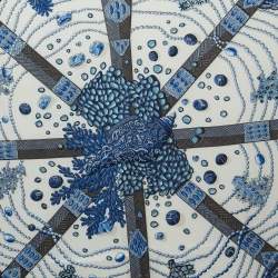 Hermès White & Blue Chemins de Corail Printed Silk Square Scarf
