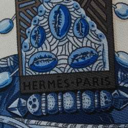 Hermès White & Blue Chemins de Corail Printed Silk Square Scarf