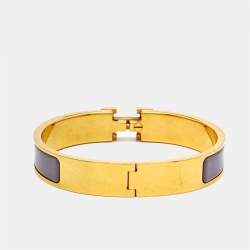 Hermès Clic H Purple Enamel Gold Plated Narrow Bracelet 