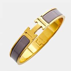 Hermès Clic H Purple Enamel Gold Plated Narrow Bracelet 