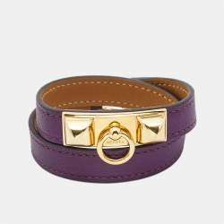 Hermès Rivale Leather Gold Plated Double Tour Bracelet