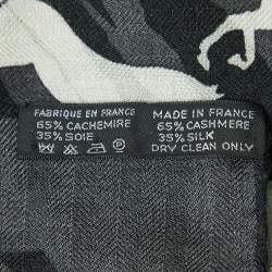 Pre Owned Hermès Black & Grey Horse Printed Cashmere & Silk Square Scarf