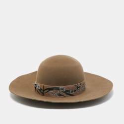 Pre Owned Hermès Etoupe Rabbit Felt Brides de Gala Band Detail Francoise Hat (57)