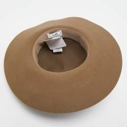 Pre Owned Hermès Etoupe Rabbit Felt Brides de Gala Band Detail Francoise Hat (57)