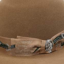 Pre Owned Hermès Etoupe Rabbit Felt Brides de Gala Band Detail Francoise Hat (57)