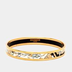 Pre Owned Hermès Tea For Two Enamel Gold Plated Bangle Bracelet
