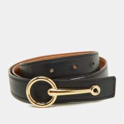 Hermes Black/Gold Swift and Epsom Leather Mors Reversible Belt 70CM
