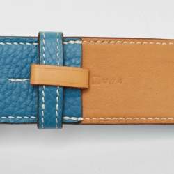 Hermes Blue Jean/Gold Clemence And Swift Leather Etriviere Belt Size 80CM