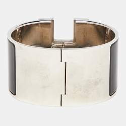 Hermes Clic Clac H Black Enamel Palladium Plated Extra Wide Bracelet 