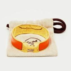 Hermès Clic Clac H Orange Enamel Gold Plated Wide Bracelet 