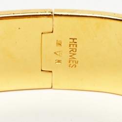 Hermès Clic Clac H Orange Enamel Gold Plated Wide Bracelet 