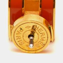 Pre Owned Hermès Pop H Orange Lacquered Gold Plated Stud Earrings