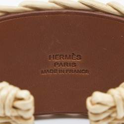 Pre Owned Hermès Medor Picnic Raffia Leather Palladium Plated Cuff Bracelet S