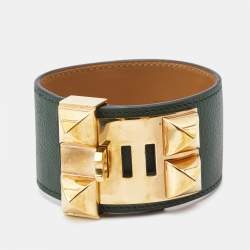 Hermes Collier de Chien Leather Gold Plated Bracelet L