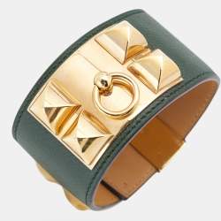 Hermes Collier de Chien Leather Gold Plated Bracelet L