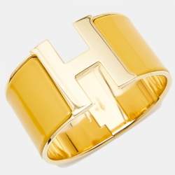 Hermes Clic Clac H Yellow Enamel Gold Plated  Extra Wide Bracelet