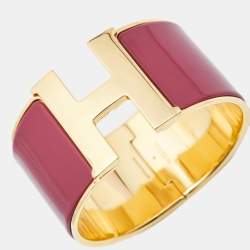Hermes Clic Clac H Enamel Gold Plated Extra Wide Bracelet