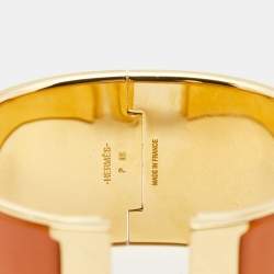 Hermes Clic Clac H Orange Enamel Gold Plated Extra Wide Bracelet