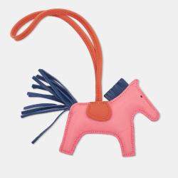 Hermes Rose Azalee/Cornaline/Bleu De Malte Milo Leather GriGri Rodeo Bag Charm PM