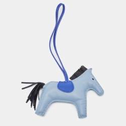 Pre Owned Hermes Bleu Lin/Bleu Electrique/Noir Milo Leather GriGri Rodeo Bag Charm MM