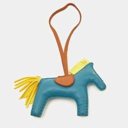 Pre Owned Hermes Blue/Yellow/Brown Leather GriGri Rodeo Horse Bag Charm