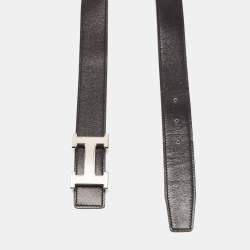 Hermes Black/Ebene Box and Togo Leather Guilloche H Buckle Reversible Belt 85CM