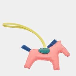 Pre Owned Hermes Rose Azalee/Malachite/Lime Milo Leather and Horse Hair GriGri Rodeo Bag Charm MM