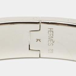 Pre Owned Hermes Clic  H Orange Enamel Palladium Plated Narrow Bracelet 